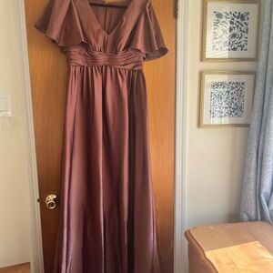 Azazie Chocolate Brown Satin Maternity Bridesmaid Gown